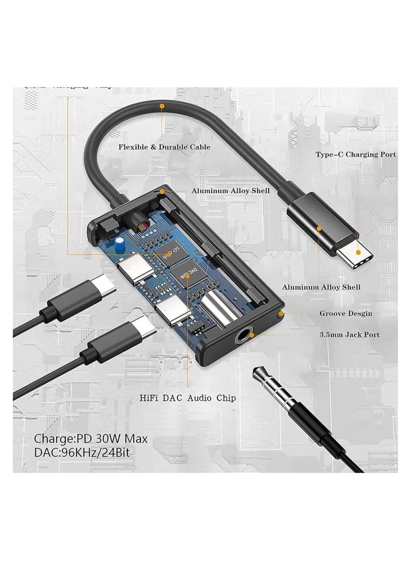 Captaintech Headphone and Charger Adaptor, Type C to 3.5mm Aux Audio Jack and Fast Charging Dongle Cable Cord 3 in 1 for Mobile Phones, Tablets and Laptops - Image 3