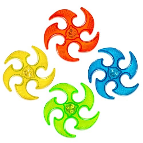 PICK A TOY Light Up Ninja Flyers Set 4 LED Electronic Stars Heavy Duty Rubber Throwing Discs Interactive Kids Toys for Tossing Games and Play 4 Colors Red Blue Yellow Green - Image 5