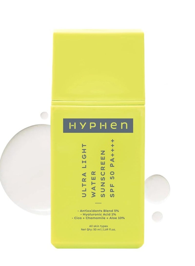 HYPHEN 1% Hyaluronic Ultra Light Water Sunscreen SPF 50 PA ++++ | Broad Spectrum & Blue Light Protection | No White Cast | 5% Antioxidants Niacinamide Vitamin E | Korean Sun cream | 50ml - Image 1