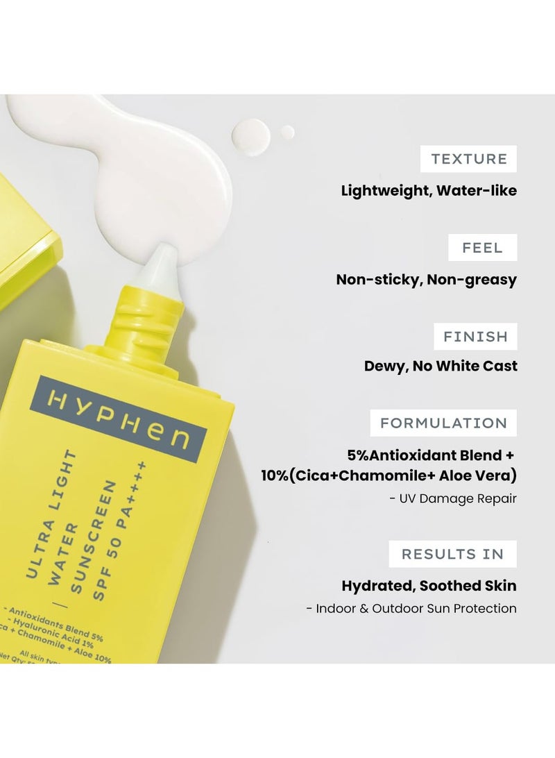 HYPHEN 1% Hyaluronic Ultra Light Water Sunscreen SPF 50 PA ++++ | Broad Spectrum & Blue Light Protection | No White Cast | 5% Antioxidants Niacinamide Vitamin E | Korean Sun cream | 50ml - Image 2