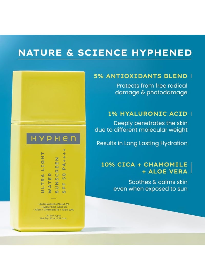 HYPHEN 1% Hyaluronic Ultra Light Water Sunscreen SPF 50 PA ++++ | Broad Spectrum & Blue Light Protection | No White Cast | 5% Antioxidants Niacinamide Vitamin E | Korean Sun cream | 50ml - Image 4