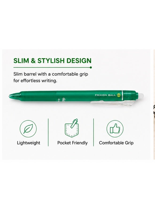 PILOT FriXion Ball Knock Erasable Gel Pen LFBK-23EF-G, 0.5 mm, Green, Gel Ink, 1 pen for habit trackers - Image 4