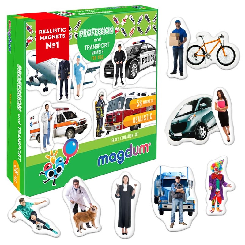 58 Fridge Magnets for Toddlers  Transport and Profession Kids Magnet for Fridge  Toddler Magnets for Refrigerator  Magnetic Vehicles  Safe Magnet for Kids  Educational Learning Toys to Preschool
