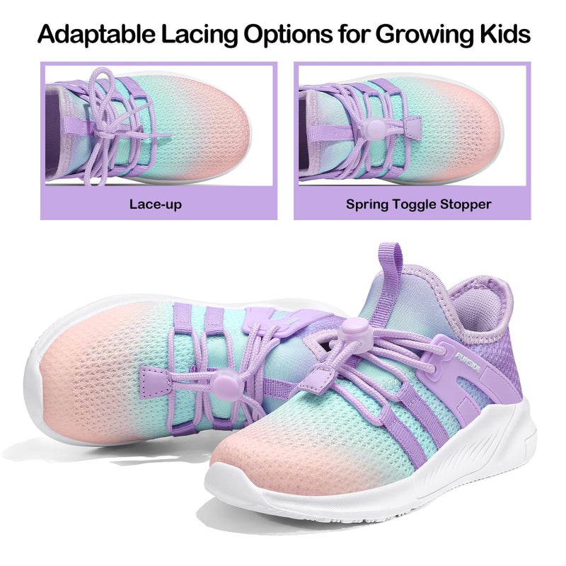 RUNSIDE Girls Tennis Shoes Lightweight Sports Kids Sneakers Lace-up for Running/Walking, Toddler/Little Kid/Big Kid Pink Purple - Image 3
