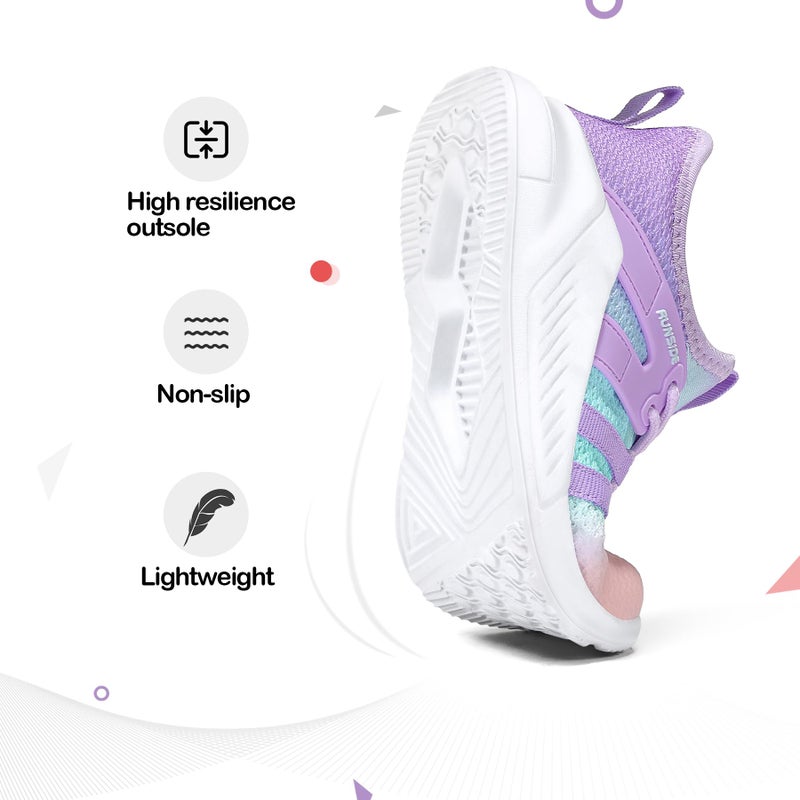 RUNSIDE Girls Tennis Shoes Lightweight Sports Kids Sneakers Lace-up for Running/Walking, Toddler/Little Kid/Big Kid Pink Purple - Image 4