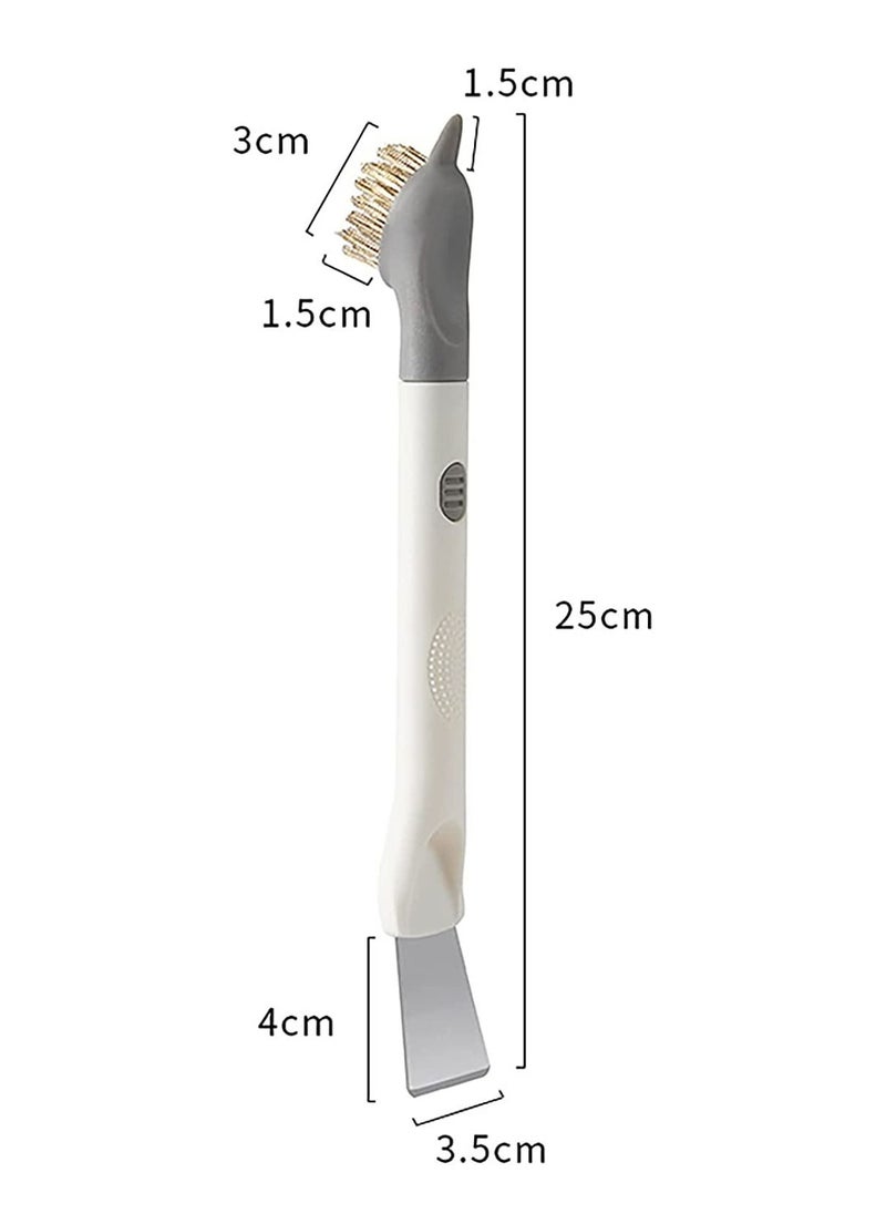 Generic - R&J Multifunctional 3 in 1 Double Head Scraper Cleaning BBQ, Grill Brush Stove Spatula Kitchen Cooktop Cleaning Tool Brass/Stainless Steel Bristles for Rust, Dirt & Paint Scrubbing(White Gray) - Image 1