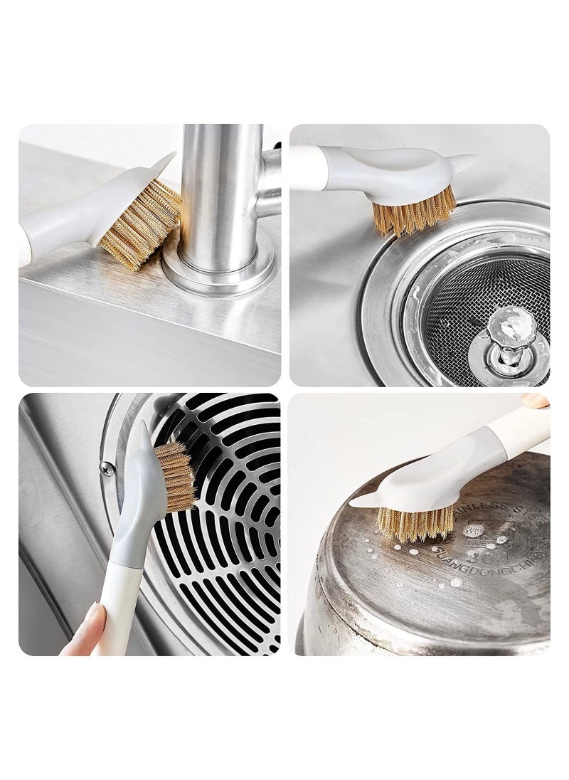 Generic - R&J Multifunctional 3 in 1 Double Head Scraper Cleaning BBQ, Grill Brush Stove Spatula Kitchen Cooktop Cleaning Tool Brass/Stainless Steel Bristles for Rust, Dirt & Paint Scrubbing(White Gray) - Image 1