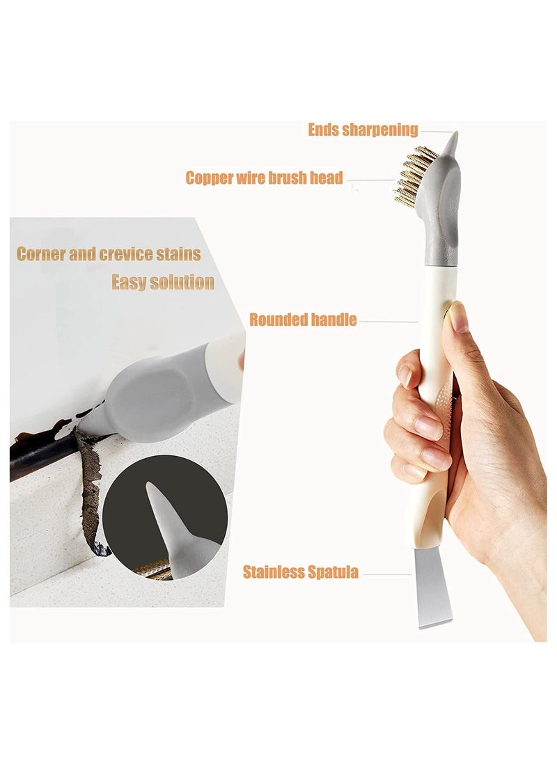 Generic - R&J Multifunctional 3 in 1 Double Head Scraper Cleaning BBQ, Grill Brush Stove Spatula Kitchen Cooktop Cleaning Tool Brass/Stainless Steel Bristles for Rust, Dirt & Paint Scrubbing(White Gray) - Image 1