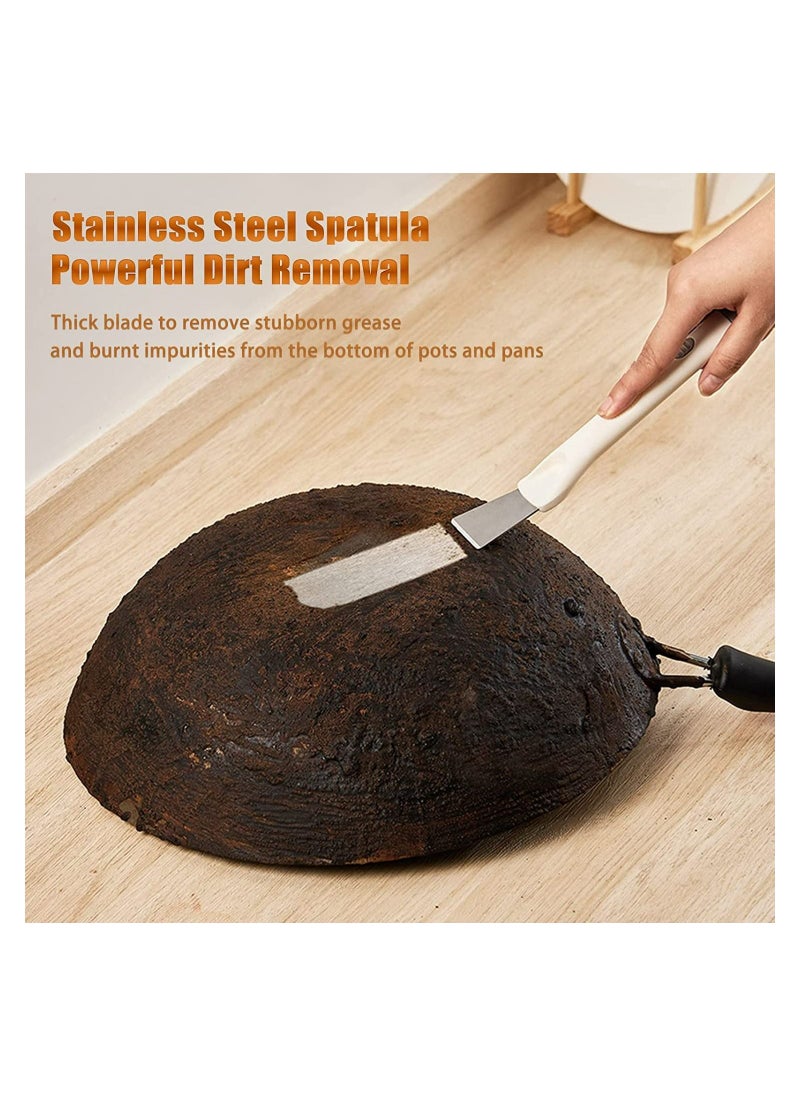 Generic - R&J Multifunctional 3 in 1 Double Head Scraper Cleaning BBQ, Grill Brush Stove Spatula Kitchen Cooktop Cleaning Tool Brass/Stainless Steel Bristles for Rust, Dirt & Paint Scrubbing(White Gray) - Image 1