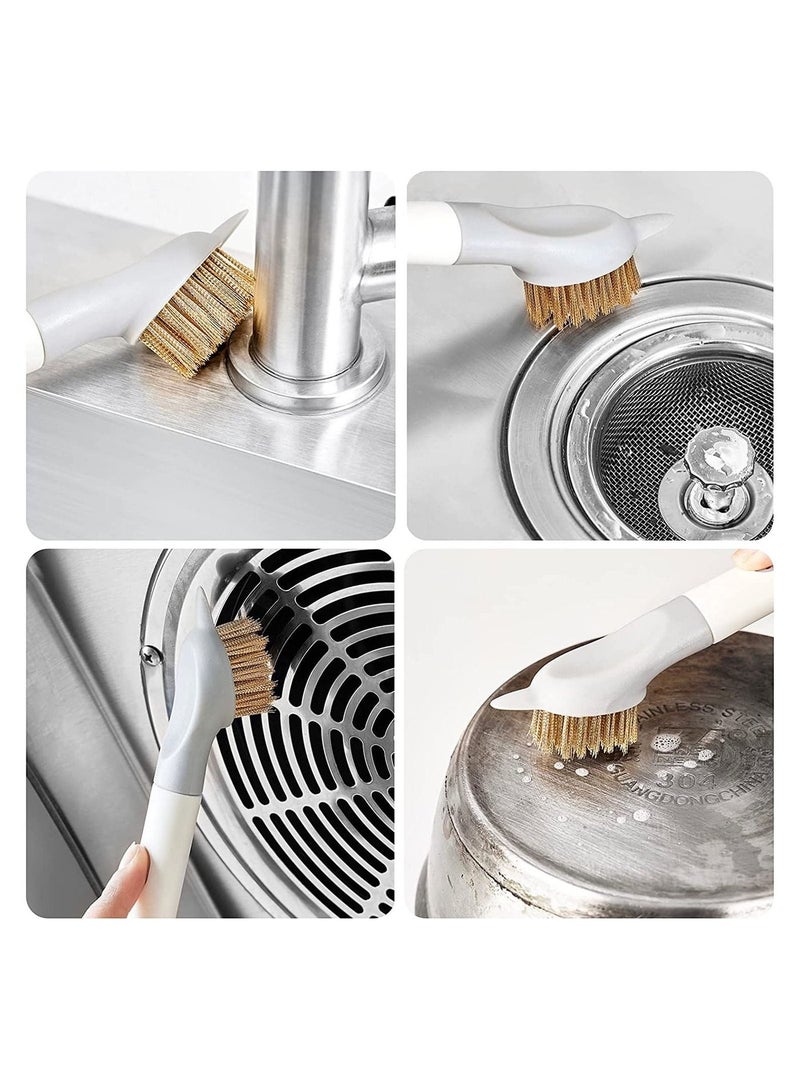 Multifunctional 2 in 1 Double Head Scraper Cleaning BBQ Brush, Grill Brush Stove Spatula Kitchen Cooktop Cleaning Tool Brass/Stainless Steel Bristles for Rust, Dirt & Paint Scrubbing(White Gray) - Image 4