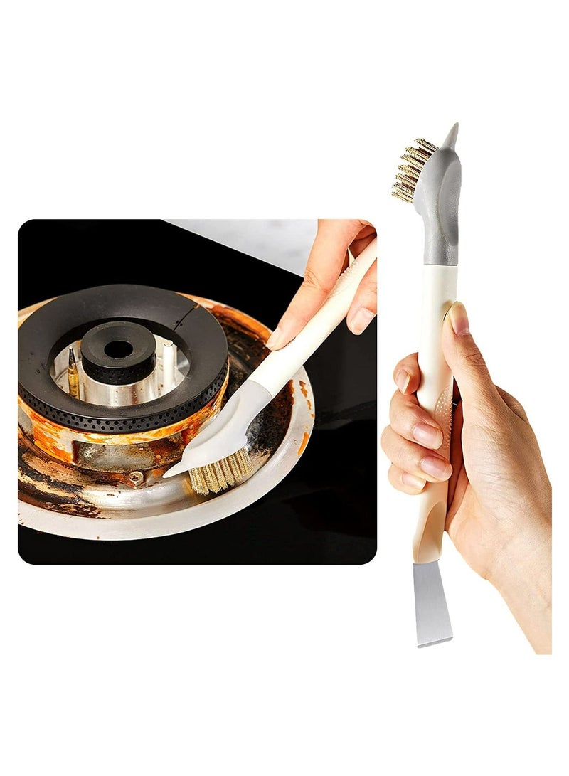 Multifunctional 2 in 1 Double Head Scraper Cleaning BBQ Brush, Grill Brush Stove Spatula Kitchen Cooktop Cleaning Tool Brass/Stainless Steel Bristles for Rust, Dirt & Paint Scrubbing(White Gray) - Image 1