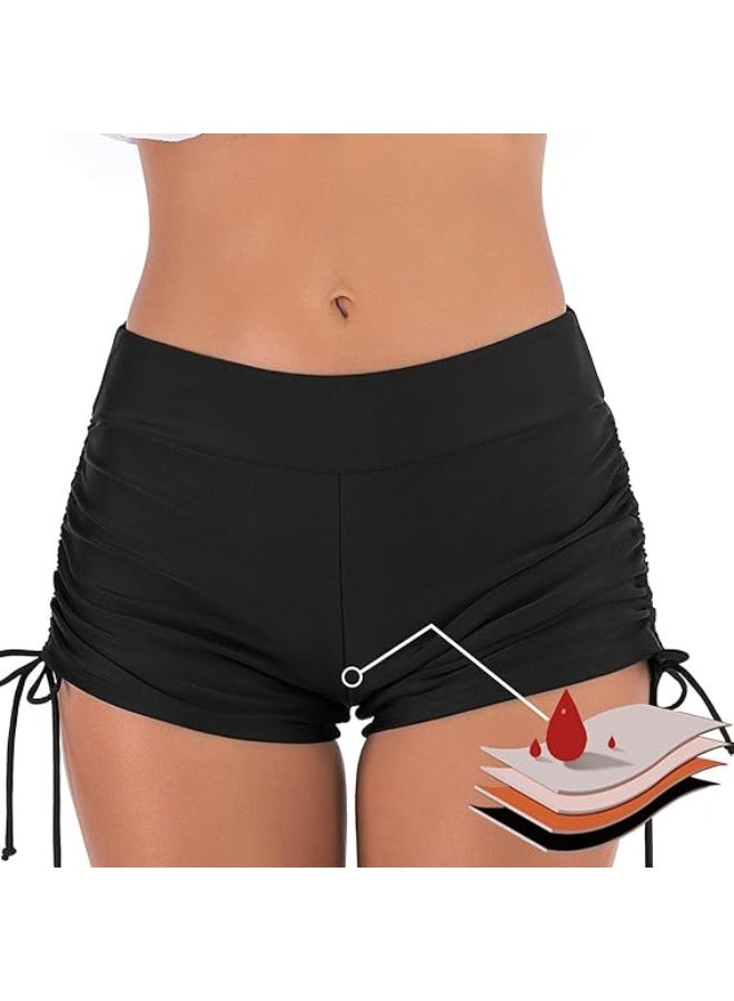 Period Pants for Women Swimming, High Waisted 4Ply Leakproof Bikini Menstrual Swimwear Bottoms for Girls Teens, Super Absorbent Quick Dry Swim Shorts for Beach Pool - Image 1