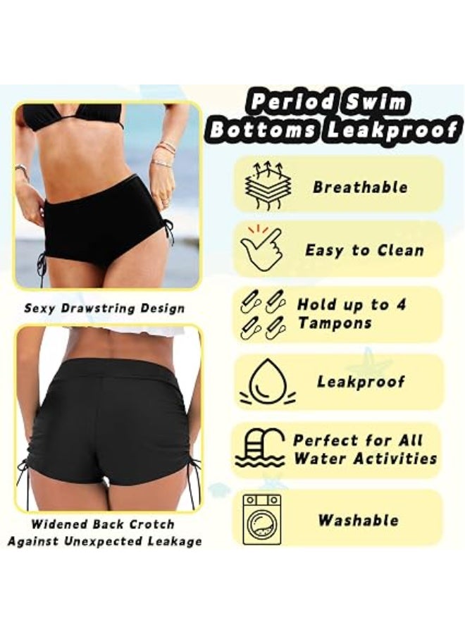 Period Pants for Women Swimming, High Waisted 4Ply Leakproof Bikini Menstrual Swimwear Bottoms for Girls Teens, Super Absorbent Quick Dry Swim Shorts for Beach Pool - Image 2