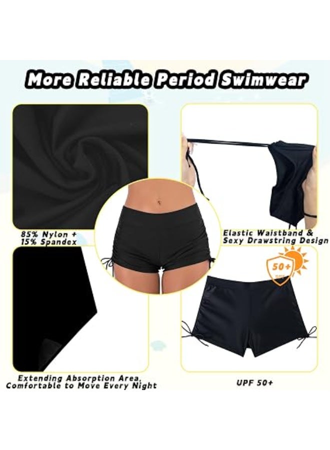 Period Pants for Women Swimming, High Waisted 4Ply Leakproof Bikini Menstrual Swimwear Bottoms for Girls Teens, Super Absorbent Quick Dry Swim Shorts for Beach Pool - Image 4