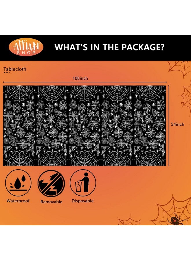 ATFUNSHOP Halloween Tablecloth Plastic 4PACKS 54 X 108 Rectangular Black Spider Web Disposable Table Cover Waterproof Spillproof Table Cloth - Perfect for Halloween Decoration Halloween Dinner Halloween Party - Image 3