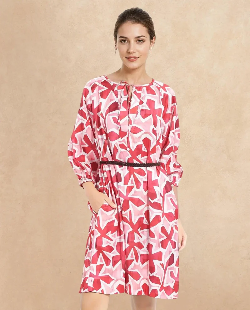 ريريزم Women's Abstract Print Tie-Up Mini Dress