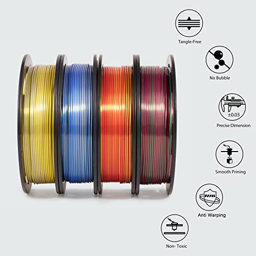 iSANMATE 3D Printer Filament, PLA Filament 1.75mm Bundle, Dual Color Filament Silk PLA, Dimensional Accuracy +/- 0.03 mm, 250g x 4 Pack(Gold+Red,Red+Green, Blue+Silver, Bronze+Silver) - Image 3