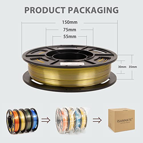 iSANMATE 3D Printer Filament, PLA Filament 1.75mm Bundle, Dual Color Filament Silk PLA, Dimensional Accuracy +/- 0.03 mm, 250g x 4 Pack(Gold+Red,Red+Green, Blue+Silver, Bronze+Silver) - Image 5