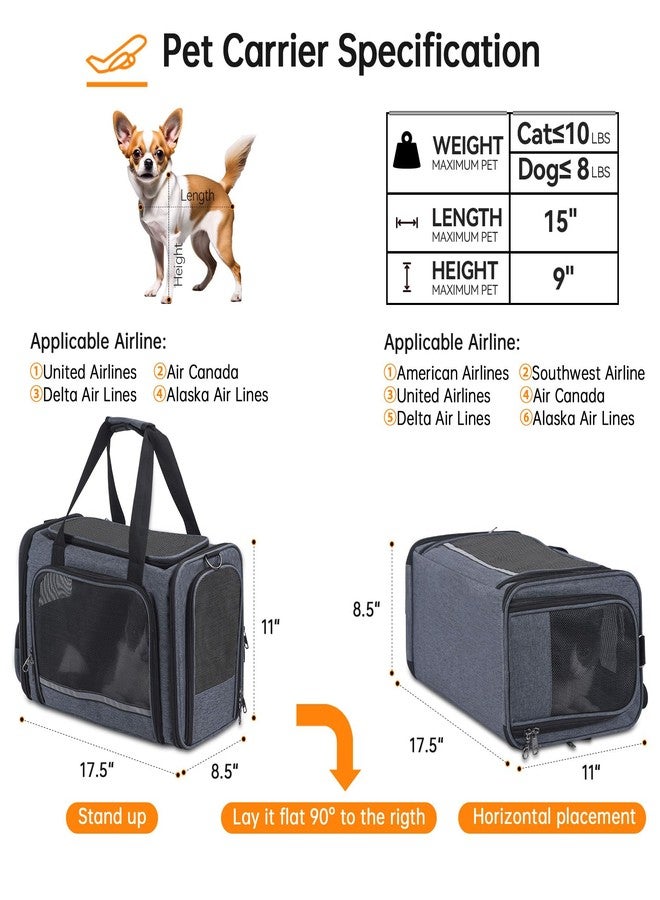 Groxkox Cat Carrier Pet Travel Carrier by Airplane Approved Under seat, TSA Airline Approved Soft-Sided Carrier Bag for cat,Dogs,17.5 x 8.5 x 11 inches,Grey - Image 2