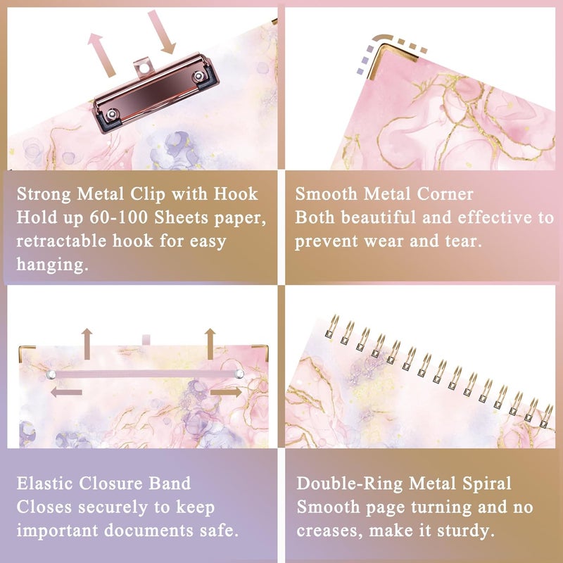 Hautoco Clipboard Folio with Refillable Notepad for Letter Size (11" x 8.5"), 5 Dividers with 10 Pockets, Elastic Pen Holder and File Folder Labels, Spiral Nurse Clipboard Artboard(Pink Marble) - Image 5