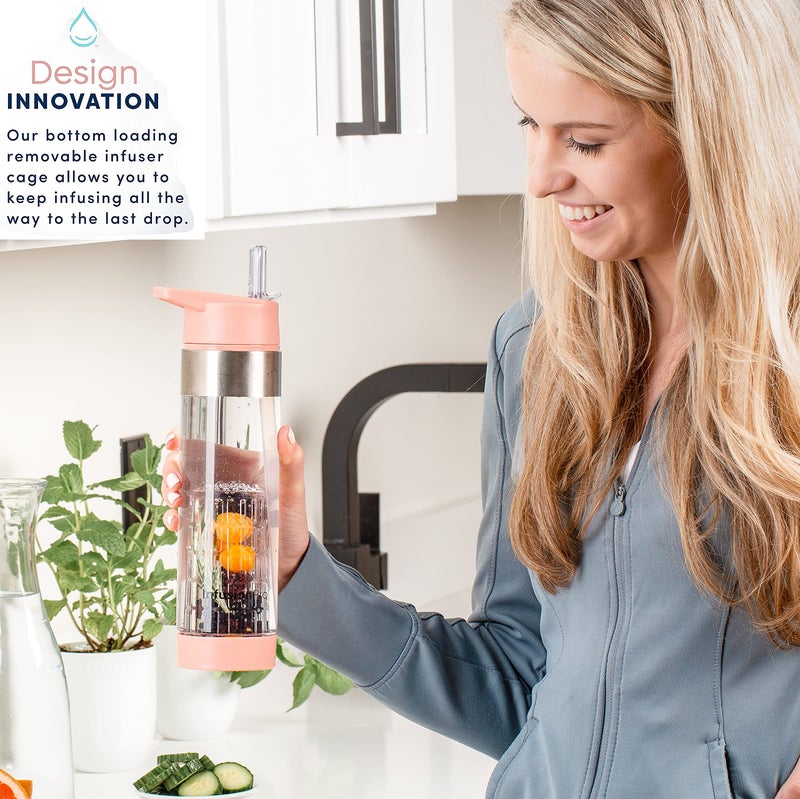 Infusion Pro زجاجة ماء مع مصفاة فواكه إنفيوجن برو بسعة 24 أونصة: غطاء مصاصة قابل للرفع: غلاف معزول وكتاب إلكتروني عن نقع الفواكه: مصفاة تحميل من الأسفل لمزيد من النكهة - غروب كاواي - Image 3