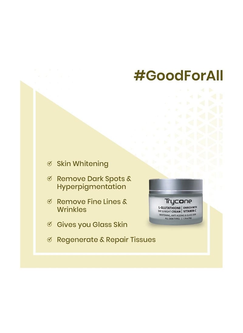 Trycone - L Glutathione And Vitamin C Skin Whitening Cream For Anti Ageing And Glass Skin Enrich With Natural Actives 50Gm - Image 1