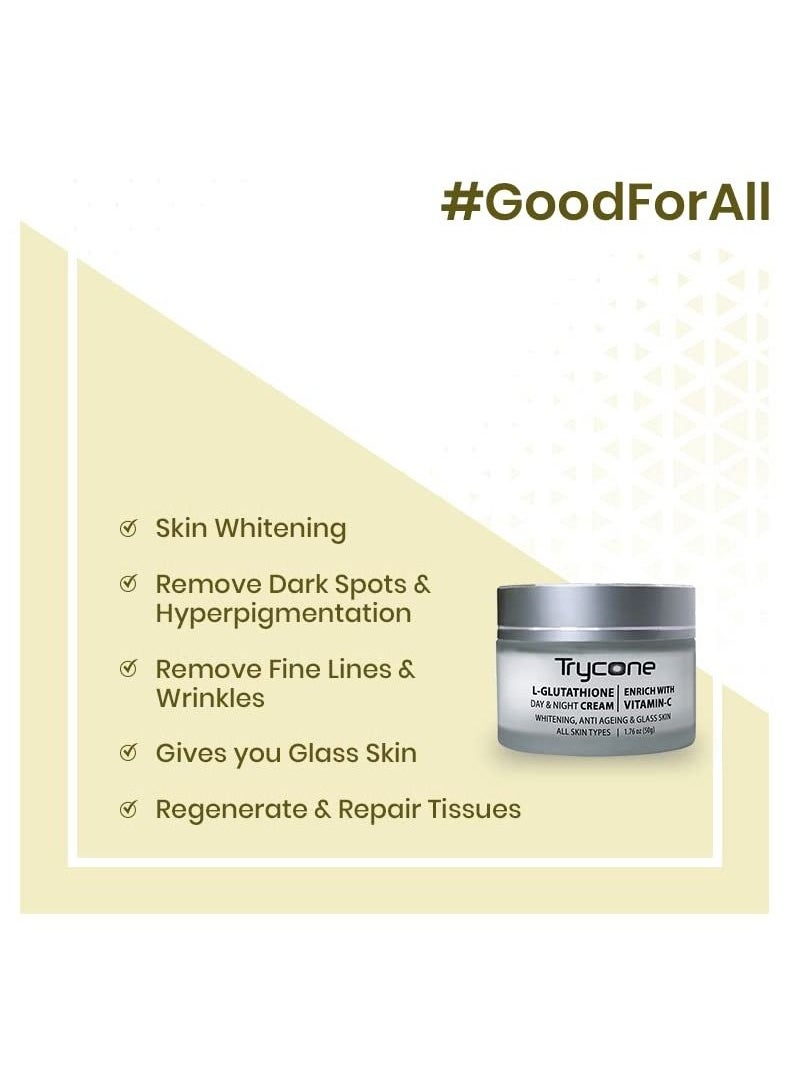 Trycone - L Glutathione And Vitamin C Skin Whitening Cream For Anti Ageing And Glass Skin Enrich With Natural Actives 50Gm - Image 1
