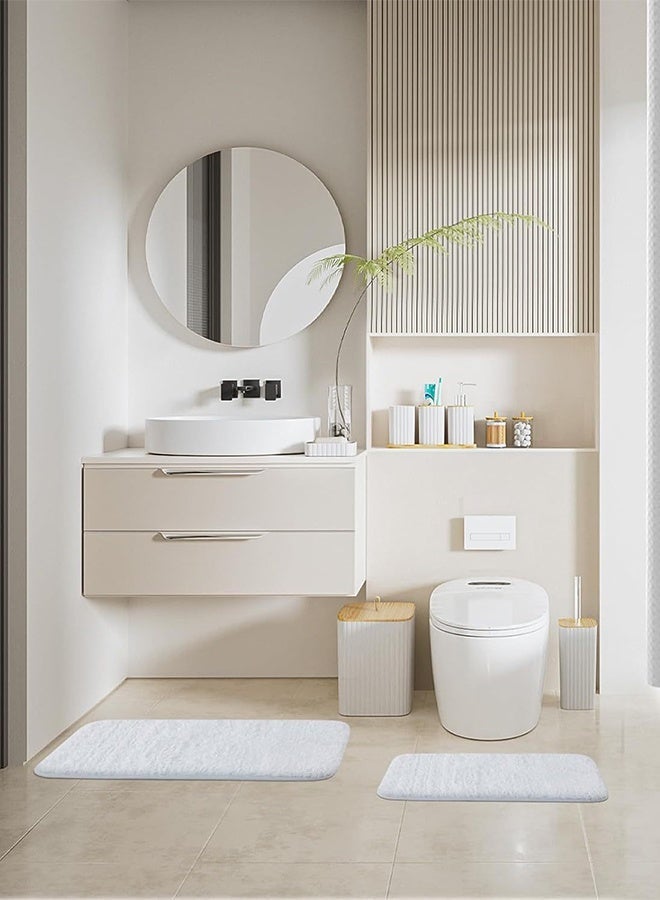 DUNISO 24 Pieces Bathroom Accessories Set with shower curtain and floor mat,Modern Bathroom Decor with Bamboo Accents, Gift for Home Apartment（White） - Image 3