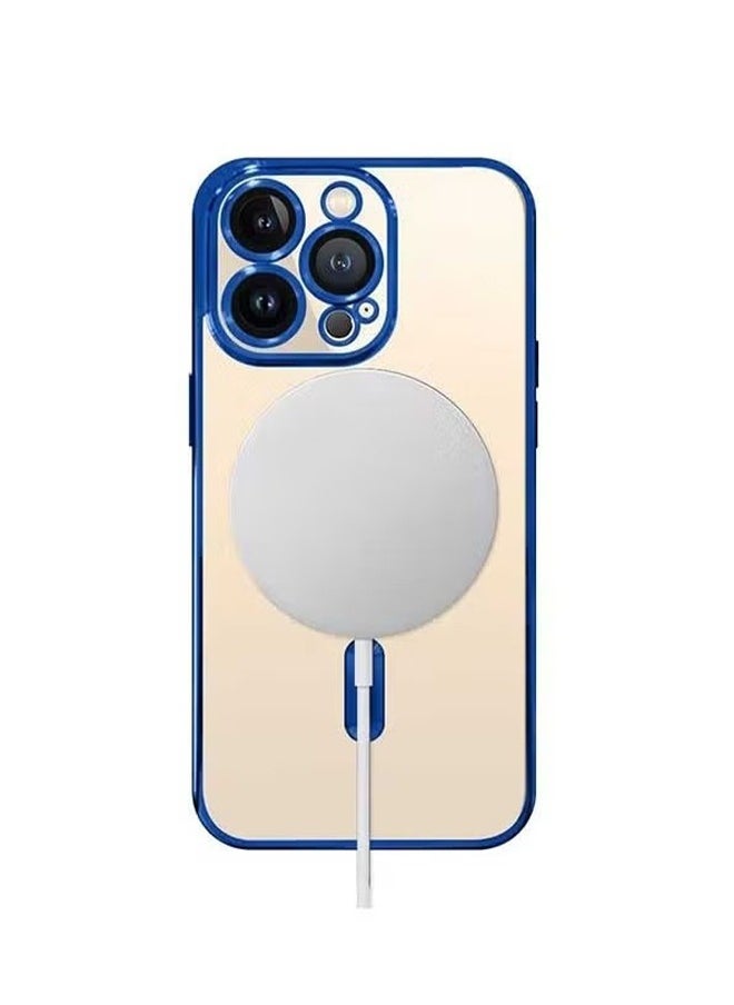 HY - iPhone 15 Pro Max Electroplated Case (Blue/Clear), Camera Lens Full Protection, Compatible with MagSafe Wireless Charging, Shockproof Soft TPU Dust-Proof Slim Phone iPhone 15 Pro Max Cover 6.7 Inch - Image 1