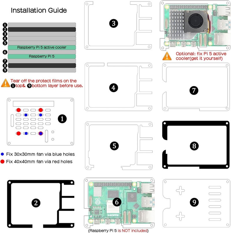 REES52 حافظة أكريليك لاب توب 9 طبقات لراسبيري باي 5 4GB/8GB (P394-A) - Image 2