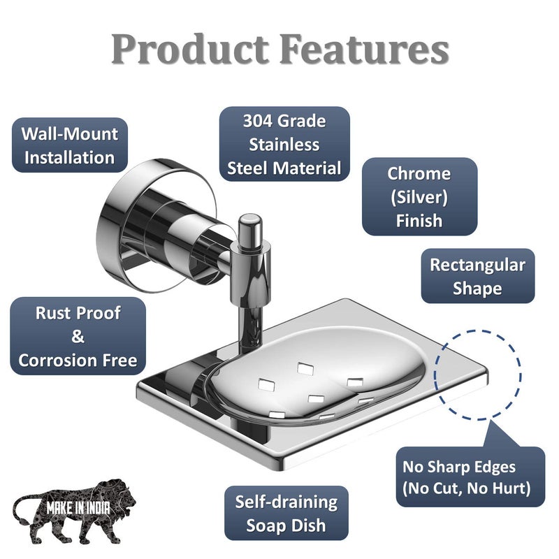 Amity SOGO Soap Dish and Toothbrush Holder Wall Mounted for Bathroom and wash Basin, AISI 304 Stainless Steel with Chrome Finish (Combo Pack) - Image 2