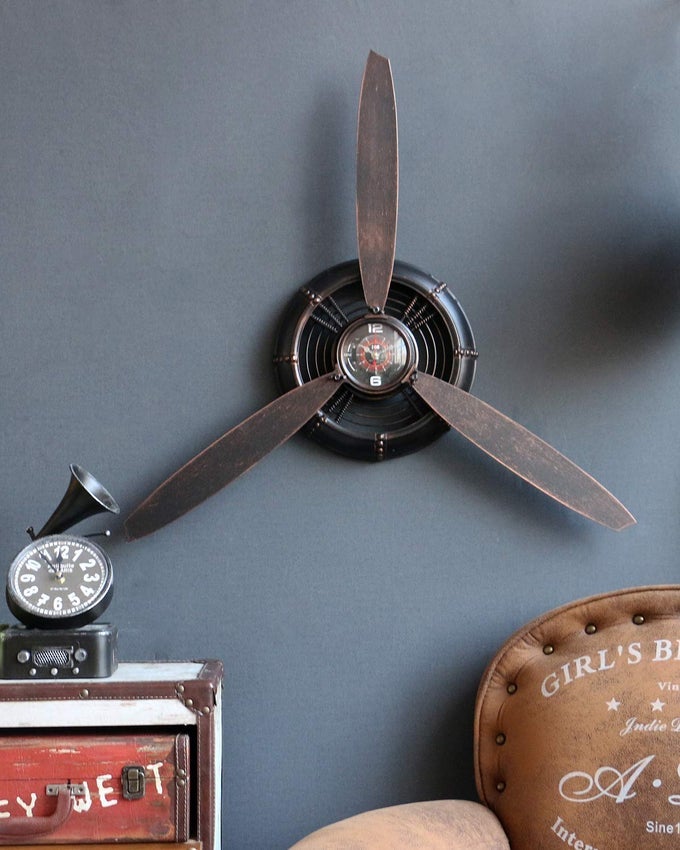 METAL WALL DECOR ART ANTIQUE AIRPLANE PROPELLER AVIATION WALL CLOCK FOR LIVING ROOM BEDROOM RUSTIC WALL SCULPTURES BROWN 295264 INCHES