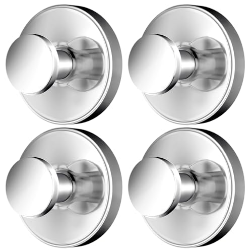 SOCORIA 2026 Upgraded DrillFree Suction Cup Hooks Stainless Steel Suction Cup Hooks for Shower Mirror Wall Bathroom Glass Hanging Towels 4 Pack Bright Silver - Image 1
