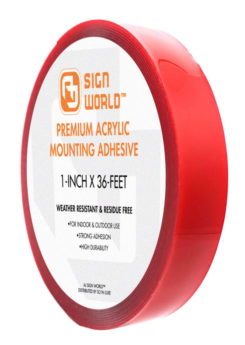 AJ Sign World BEST 1" Acrylic Double Sided Mounting Tape, Residue Free Upon Removal, Crystal Clear, Heavy Duty, Weather-resistant (1-Inch x 36-Feet) - Image 1