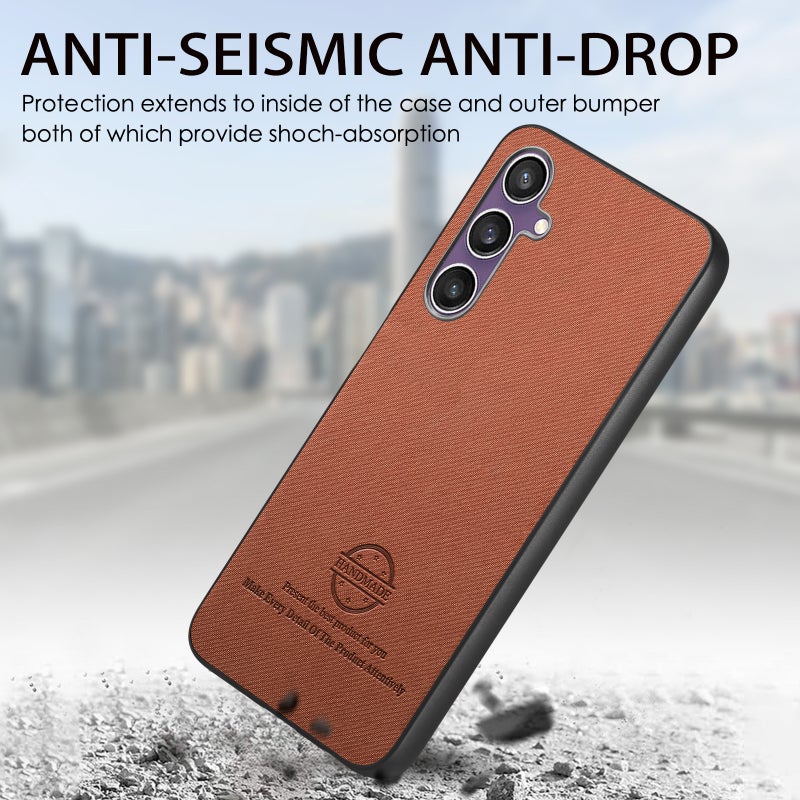 HuHa Case Cover For Samsung Galaxy S21 FE 5G Twill Fabric Leather Skin Back Phone Case(Brown) - Image 4