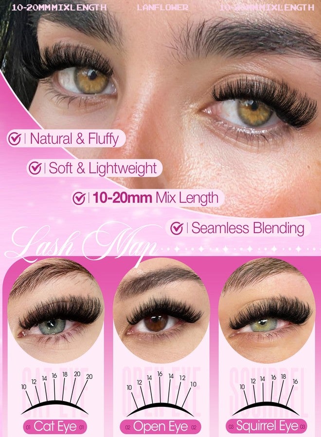 LANFLOWER Fluffy Lash Clusters Kit Volume Cluster Eyelash Extensions Kit Wispy Lashes Clusters Fairy 10-20mm Cluster Lashes D Curl Eyelashes Clusters DIY Lash Extension Kit by Lanflower - Image 4
