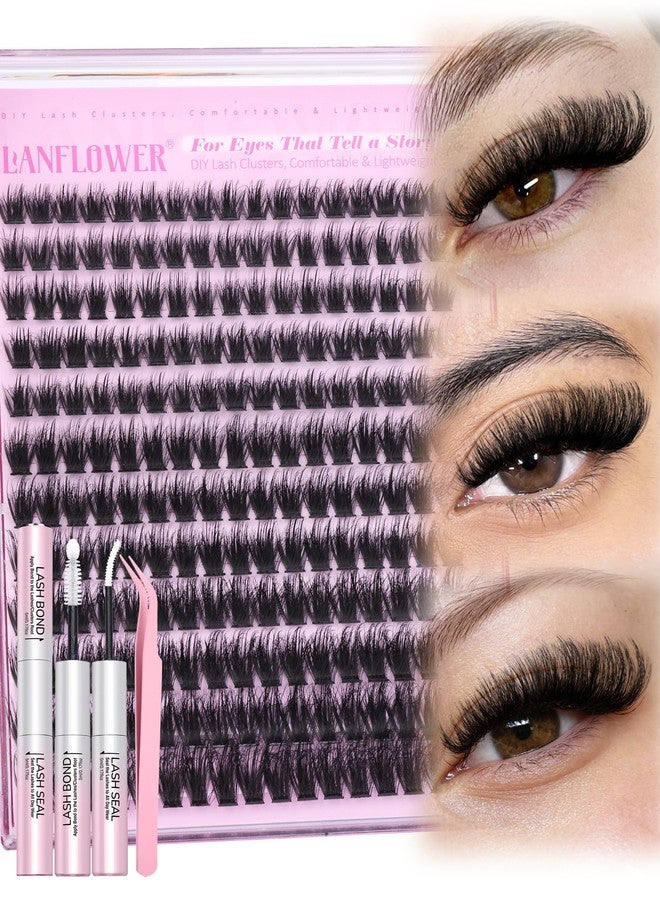 LANFLOWER Fluffy Lash Clusters Kit Volume Cluster Eyelash Extensions Kit Wispy Lashes Clusters Fairy 10-20mm Cluster Lashes D Curl Eyelashes Clusters DIY Lash Extension Kit by Lanflower - Image 1