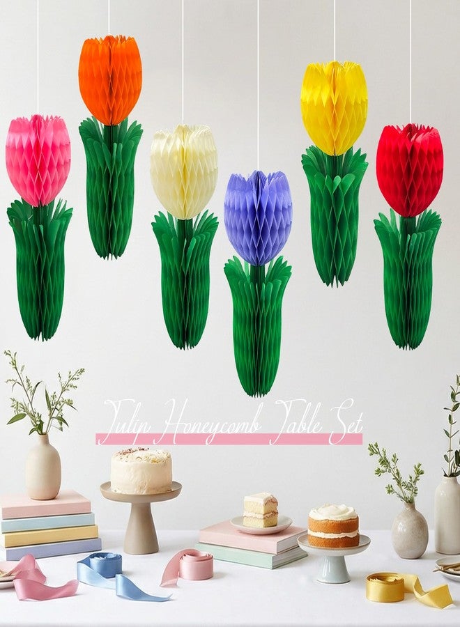 Pedel Tulip Honeycomb Centerpieces, 6Pcs Spring Flower Centerpieces for Tables 3D Tulips Honeycomb Spring Decoration for Home Office Garden Mother's Day - Image 2