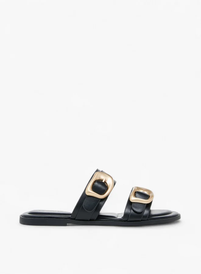 Paprika Solid Open Toe Sandals with Buckle Accent