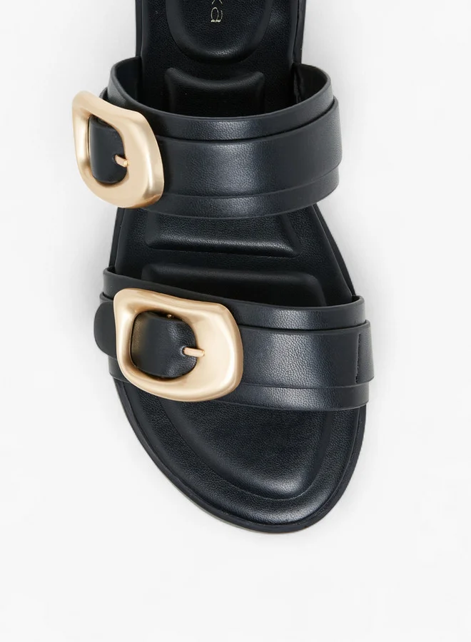 Paprika Solid Open Toe Sandals with Buckle Accent