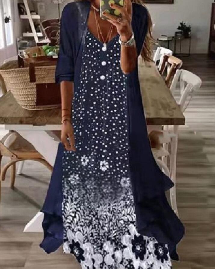 in stock Cross-border 2025 European and American Summer Womens Printed Vacation Strap Dress Indian Style Big Swing Dress Two-piece Set 27th - Image 5