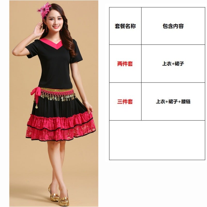 Square Dance Costume New Yangko Dance Costume Folk Dance Costume V-Neck Long Sleeve Short Sleeve Top Skirt Suit - Image 1