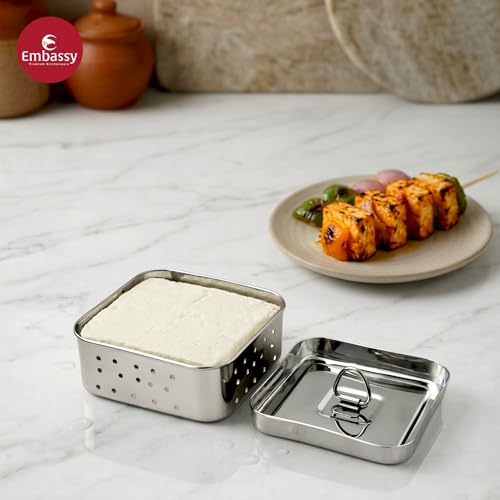Embassy Stainless Steel Square Paneer Mould/Maker/Strainer | 500 ml | Dimension 12.5 x 12.5 cms | Size 3 | Perfect for Making Homemade Paneer/Cheese/Tofu | Dishwasher Safe - Image 4