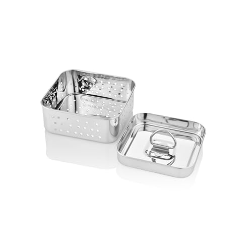 Embassy Stainless Steel Square Paneer Mould/Maker/Strainer | 500 ml | Dimension 12.5 x 12.5 cms | Size 3 | Perfect for Making Homemade Paneer/Cheese/Tofu | Dishwasher Safe - Image 1