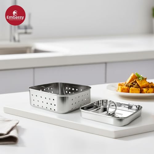 Embassy Stainless Steel Square Paneer Mould/Maker/Strainer | 500 ml | Dimension 12.5 x 12.5 cms | Size 3 | Perfect for Making Homemade Paneer/Cheese/Tofu | Dishwasher Safe - Image 5