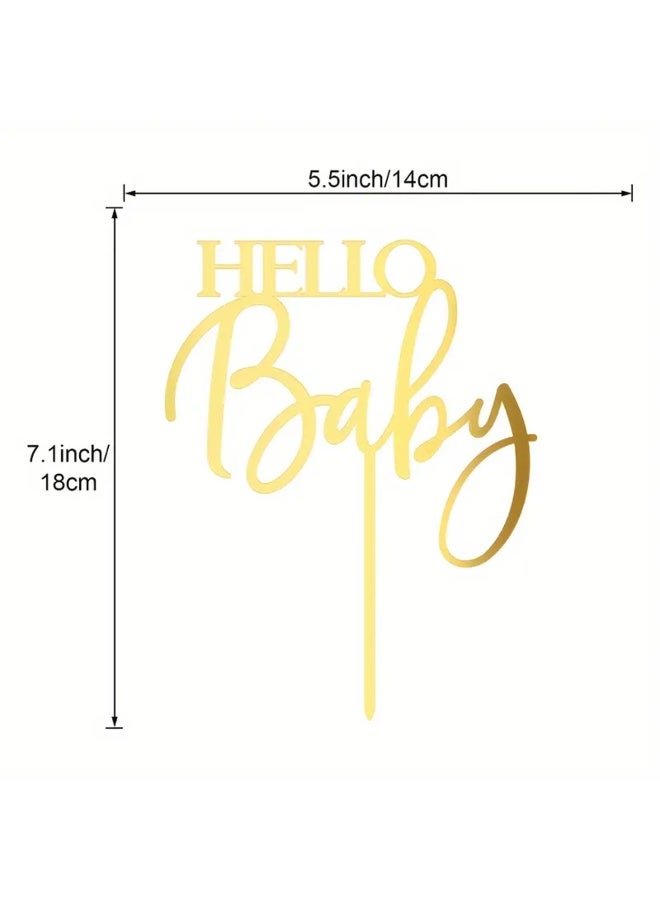 Elegant Hello Baby Cake Topper Perfect for Baby Showers, Birthdays, And Weddings, Durable, Reusable, Easy to Assemble, Golden Acrylic, Suitable for Cake Decor, Dessert Tables, And Baking Supplies - Image 5