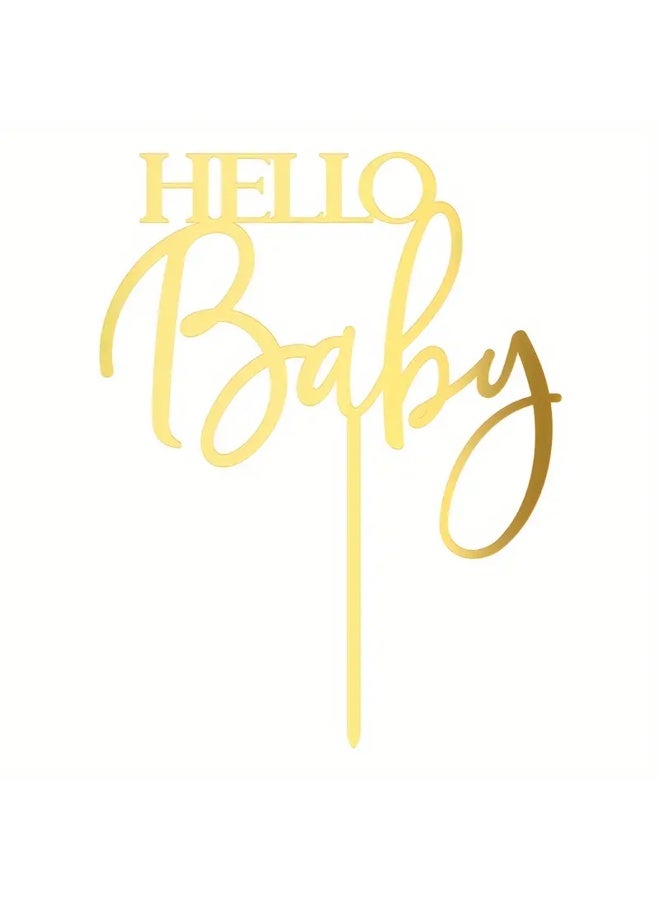 Elegant Hello Baby Cake Topper Perfect for Baby Showers, Birthdays, And Weddings, Durable, Reusable, Easy to Assemble, Golden Acrylic, Suitable for Cake Decor, Dessert Tables, And Baking Supplies - Image 1