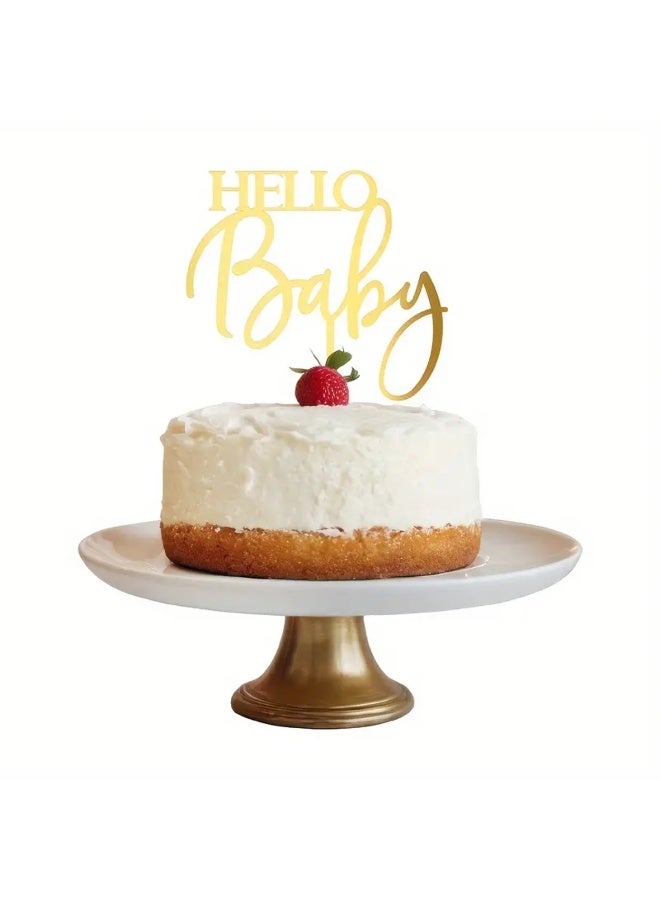 Elegant Hello Baby Cake Topper Perfect for Baby Showers, Birthdays, And Weddings, Durable, Reusable, Easy to Assemble, Golden Acrylic, Suitable for Cake Decor, Dessert Tables, And Baking Supplies - Image 4