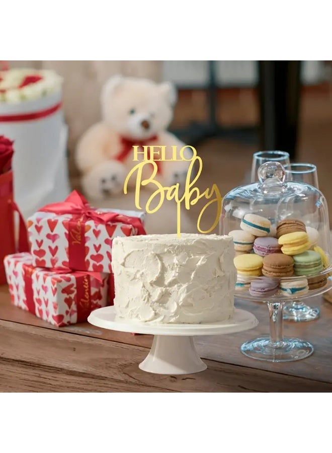 Elegant Hello Baby Cake Topper Perfect for Baby Showers, Birthdays, And Weddings, Durable, Reusable, Easy to Assemble, Golden Acrylic, Suitable for Cake Decor, Dessert Tables, And Baking Supplies - Image 2