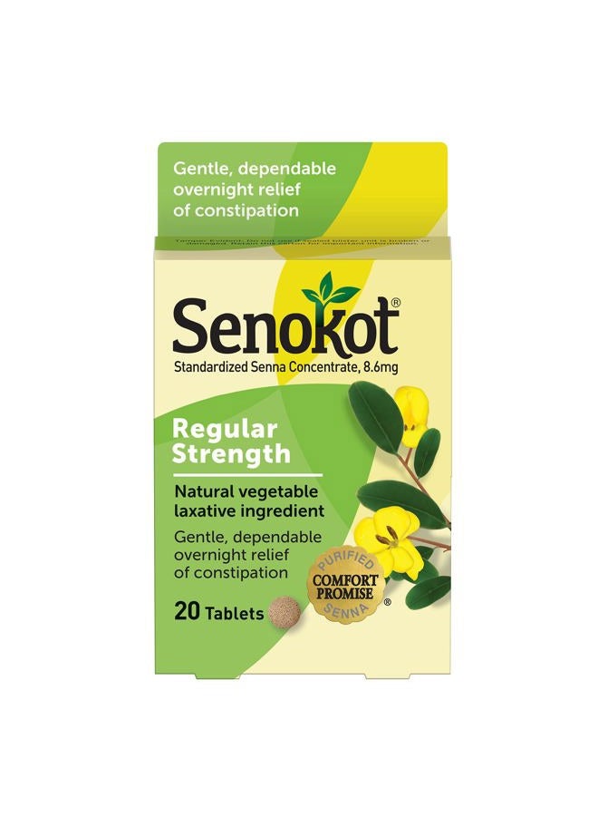 Senokot Regular Strength, Natural Vegetable Laxative Ingredient senna for Gentle Dependable Overnight Relief of Occasional Constipation, 20 Tablets - Image 1